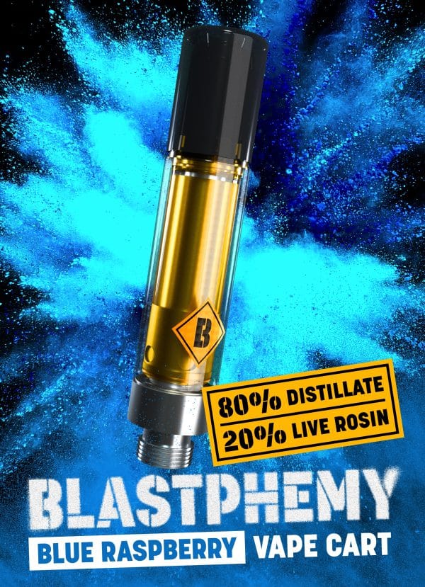 Blue Raspberry 80/20 Distillate/Live Rosin Vape Cart - Image 3