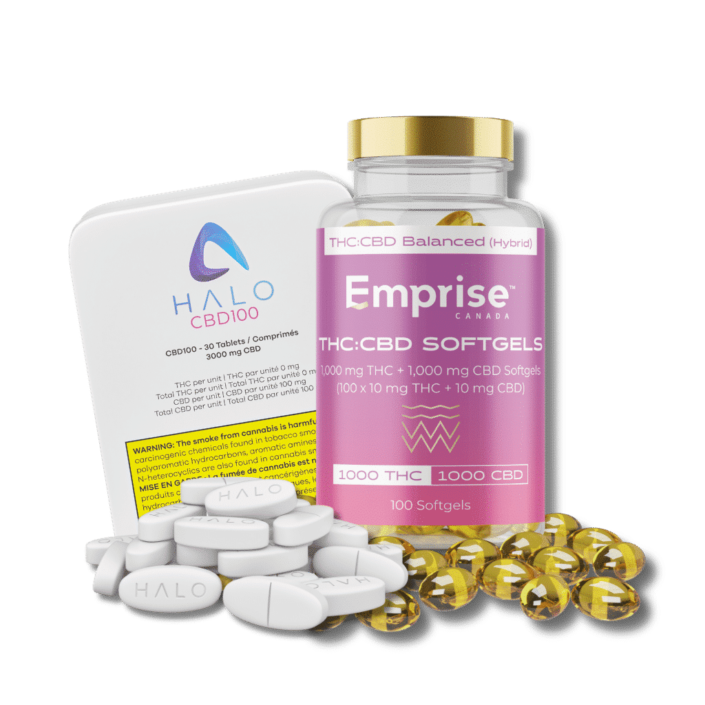 Variety of cannabis capsules and pills