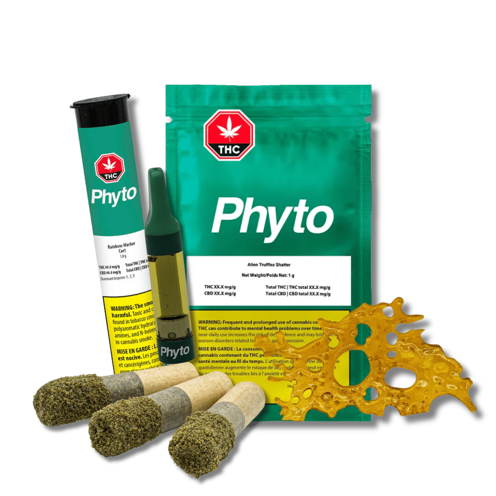 Phyto extractions pre-rolls, shatter, and vape cart on mendo medical