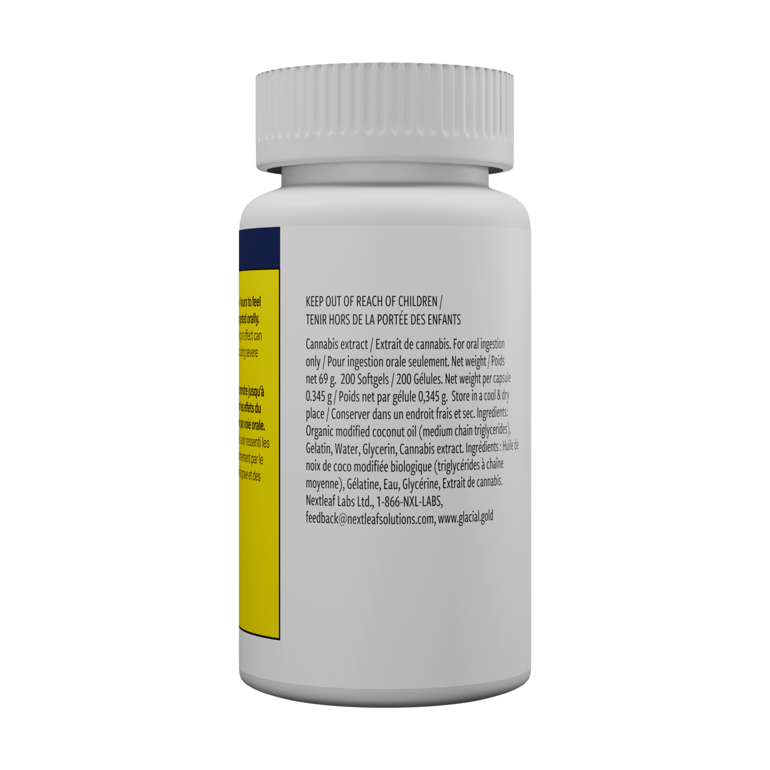 CBD 50 Softgels 200-Pack 2 CBD 50 Softgels - 200 Pack - Back Bottle by Glacial Gold