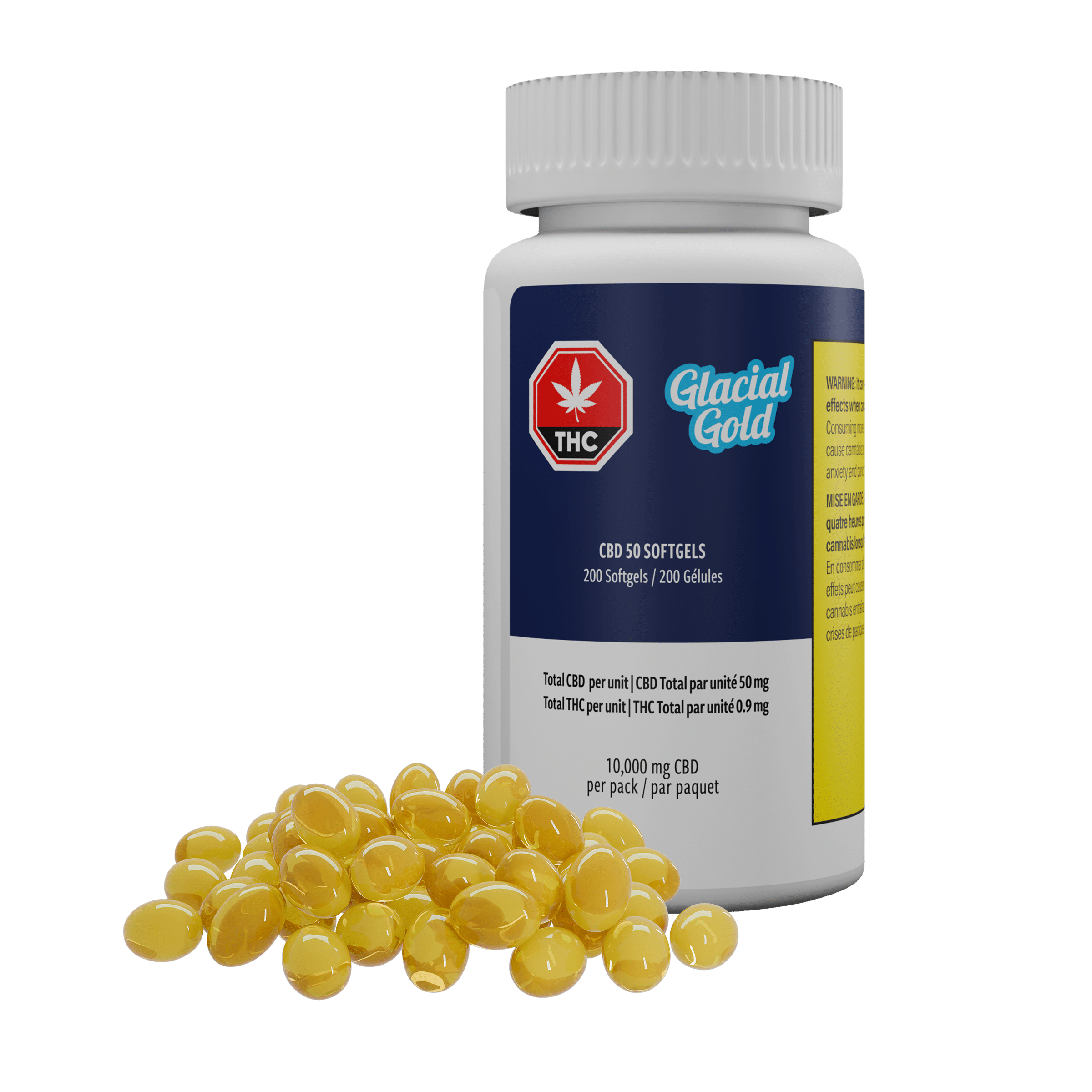 CBD 50 Softgels 200-Pack 1 CBD 50 Softgels - 200 Pack - Bottle & Softgels by Glacial Gold