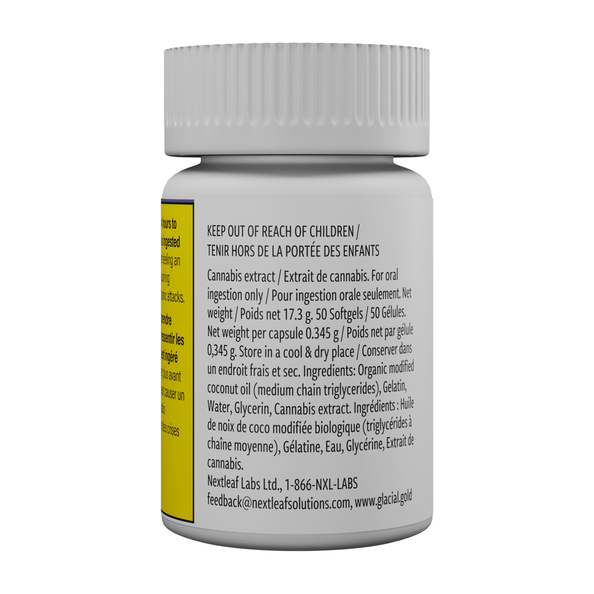 CBN:CBD 10:10 Softgels 50-Pack 2 CBN-CBD 10-10 Softgels - 50 Pack - Back Bottle by Glacial Gold