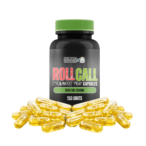 Produit et emballage des Capsules Live Rosin Roll Call Strawberry Cough (variété spécifique), paquet de 100, par Six One Charlie