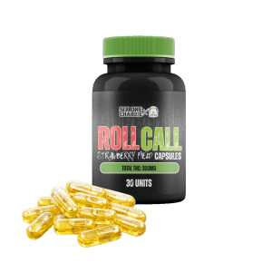 Capsules Live Rosin de souche spécifique Strawberry Cough, emballage de 30 par Six One Charlie, produit et emballage