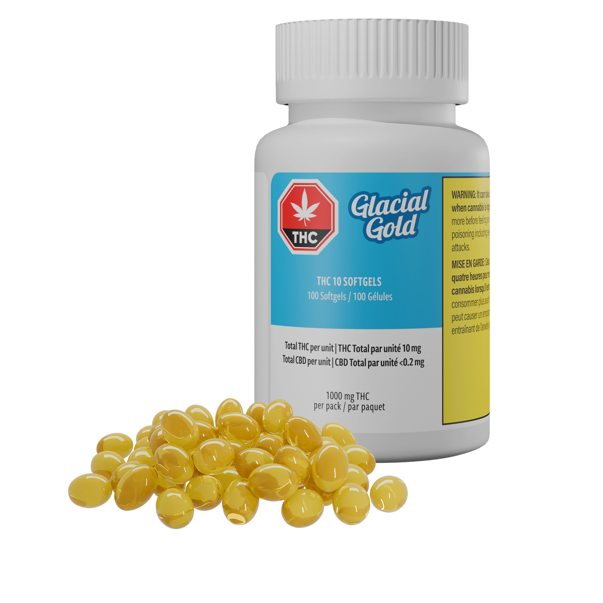THC 10 Softgels 100-Pack 1 THC 10 Softgels - 100 Pack - Bottle & Softgels by Glacial Gold