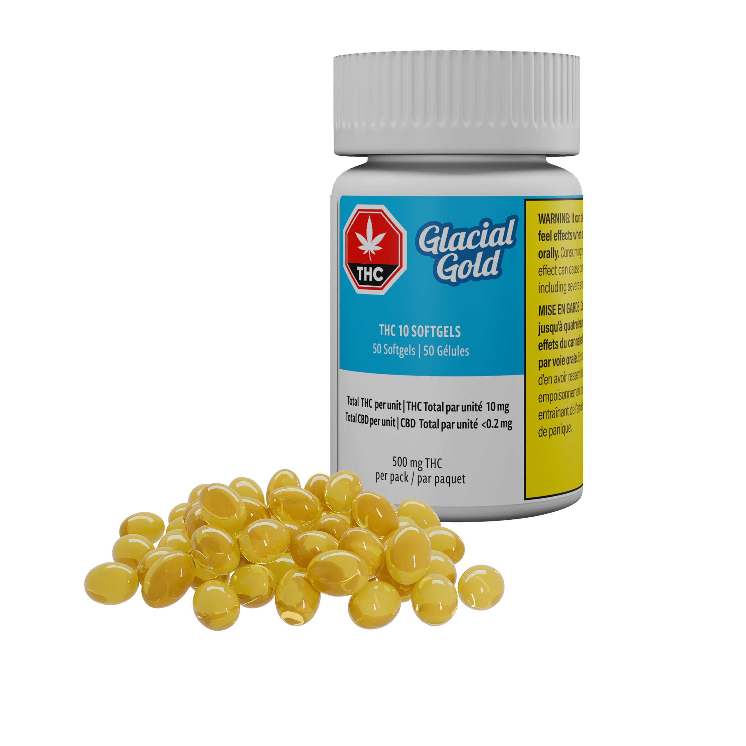 THC 10 Softgels 50-Pack 1 THC 10 Softgels - 50 Pack - Bottle & Softgels by Glacial Gold