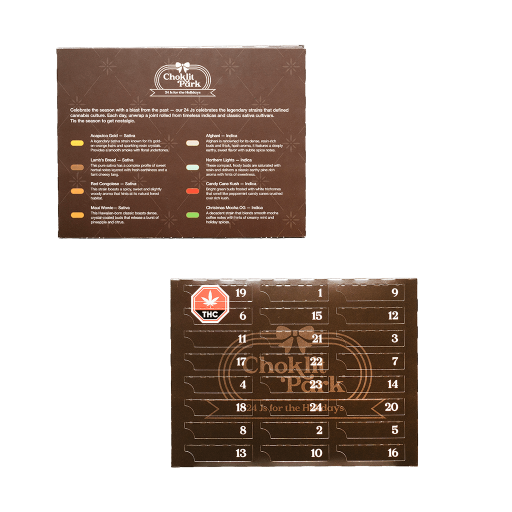 24 Js for the Holidays 4 24J's for the Holidays 24x0.5g by Choklit Parks Strain Chart