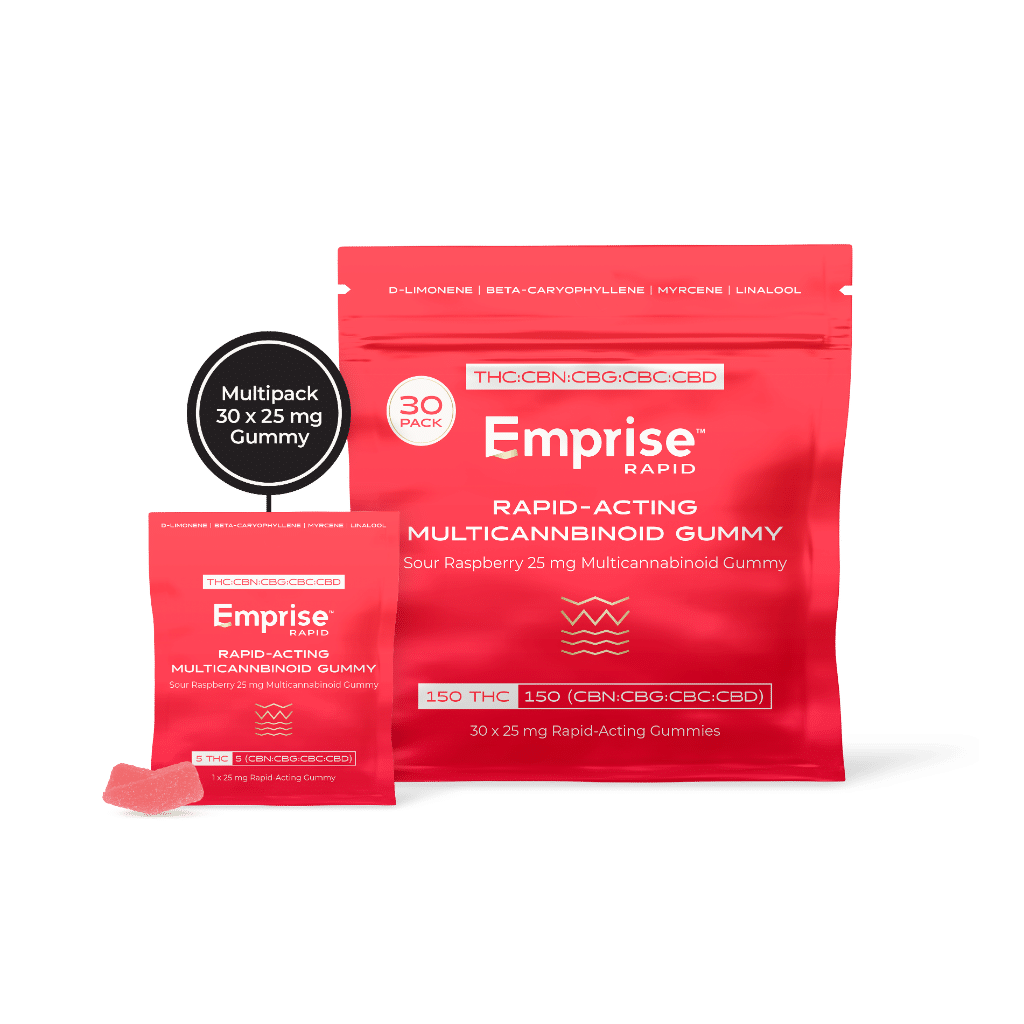 Gummy Multicannabinoïde 25 mg Framboise Sour (paquet de 30) 1 Sour Raspberry 25 mg Multicannabinoid 30 Pack_Product Emprise