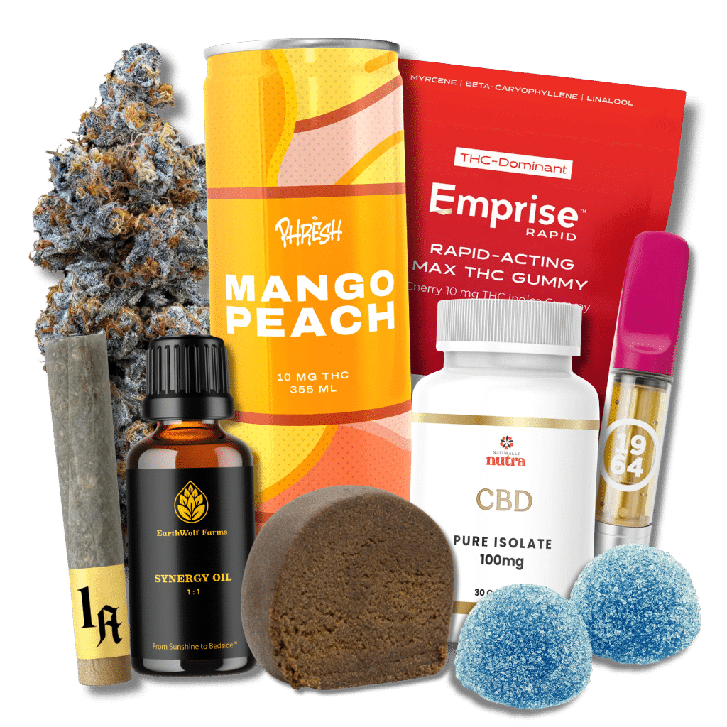 Large medical cannabis product selection at mendo featuring prodcuts from Phresh,m Emprise Canada, Naturally Nutra as well as Hash, and edibles