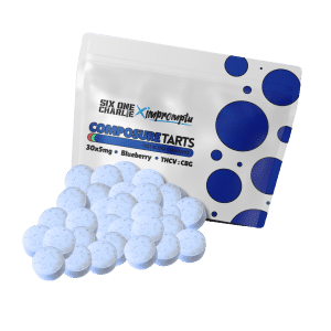 Blueberry THCV+CBG Composure Tablets (30 units) by Impromptu x Six One Charlie (Product+Pack)