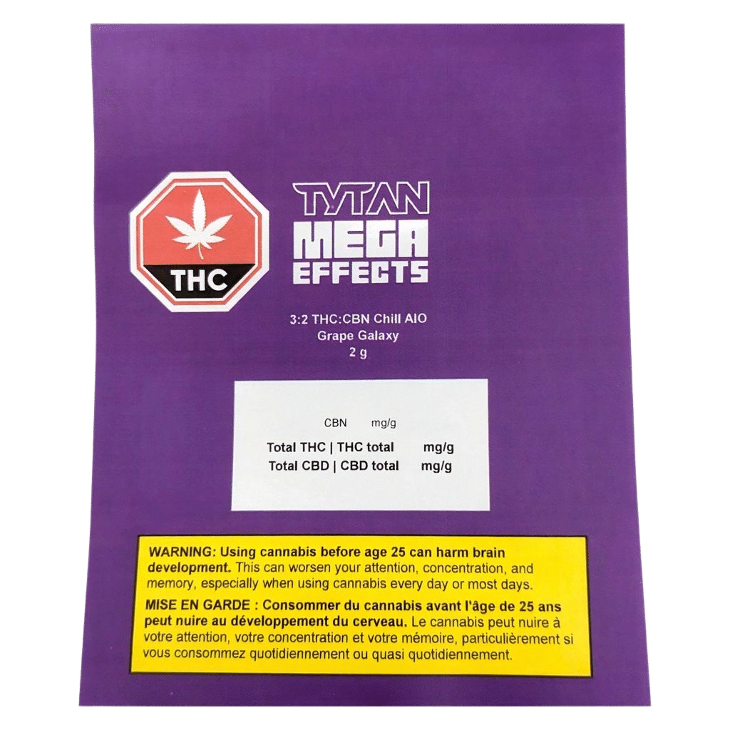 Grape Galaxy - 3:2 THC:CBN Chill All-in-One Vape 2 Grape Galaxy 3:2 THC:CBN Chill All In One Vape 2g by Tytan Package