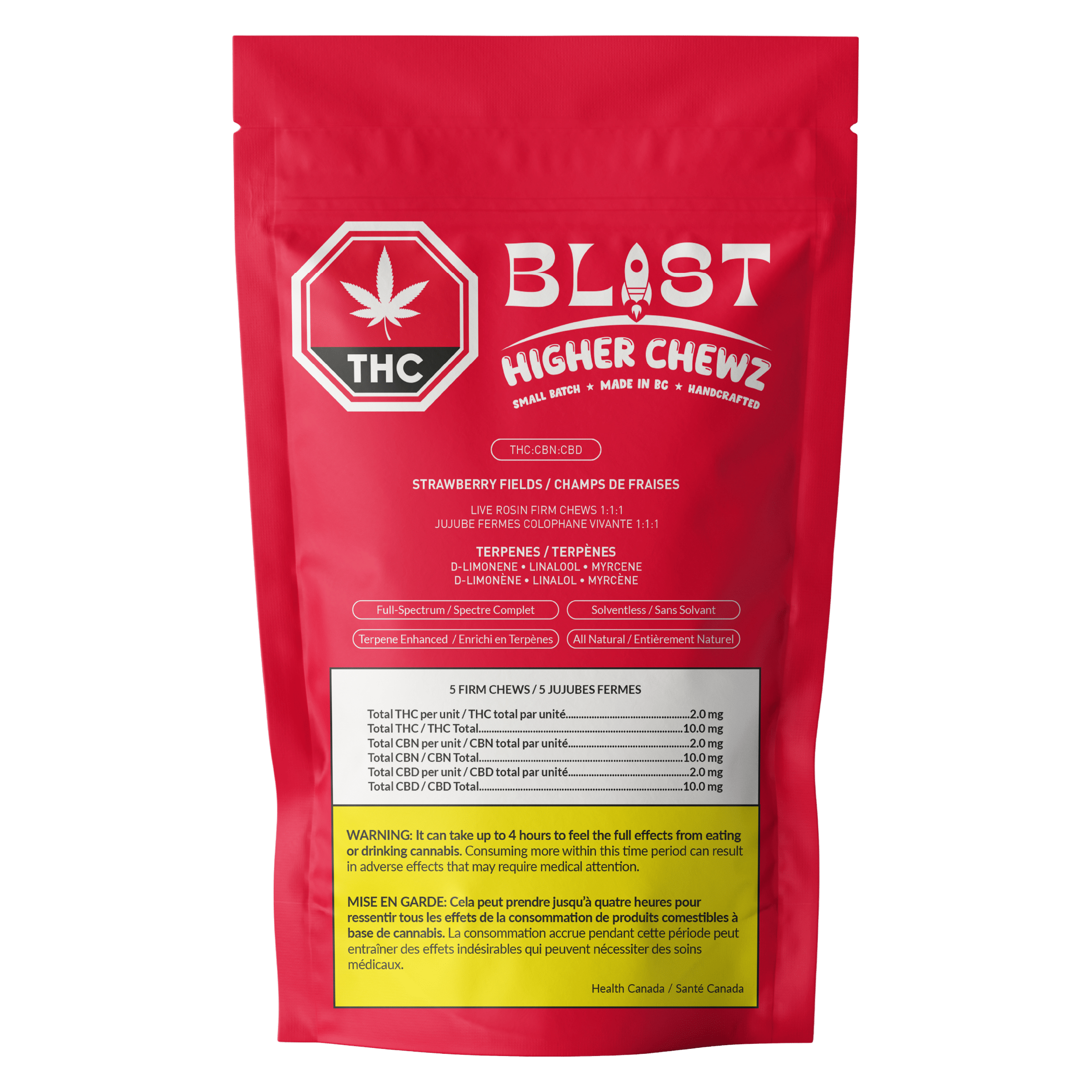 Strawberry Fields Live Rosin Higher Chewz 1:1:1 THC:CBD:CBN 3 Package Strawberry Fields Front
