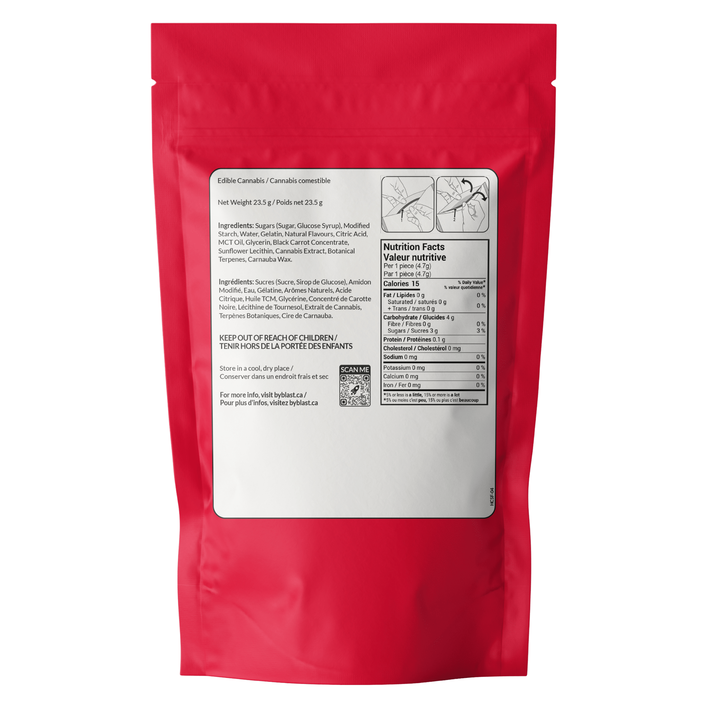 Strawberry Fields Live Rosin Higher Chewz 1:1:1 THC:CBD:CBN 4 Champs de fraises - Emballage - Arrière