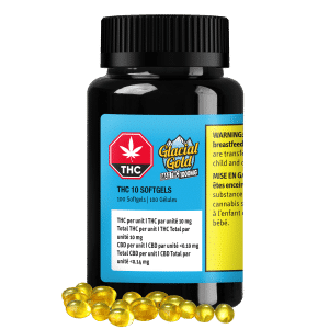 THC 10 Softgels 100 Pack by Glacial Gold Product and Package