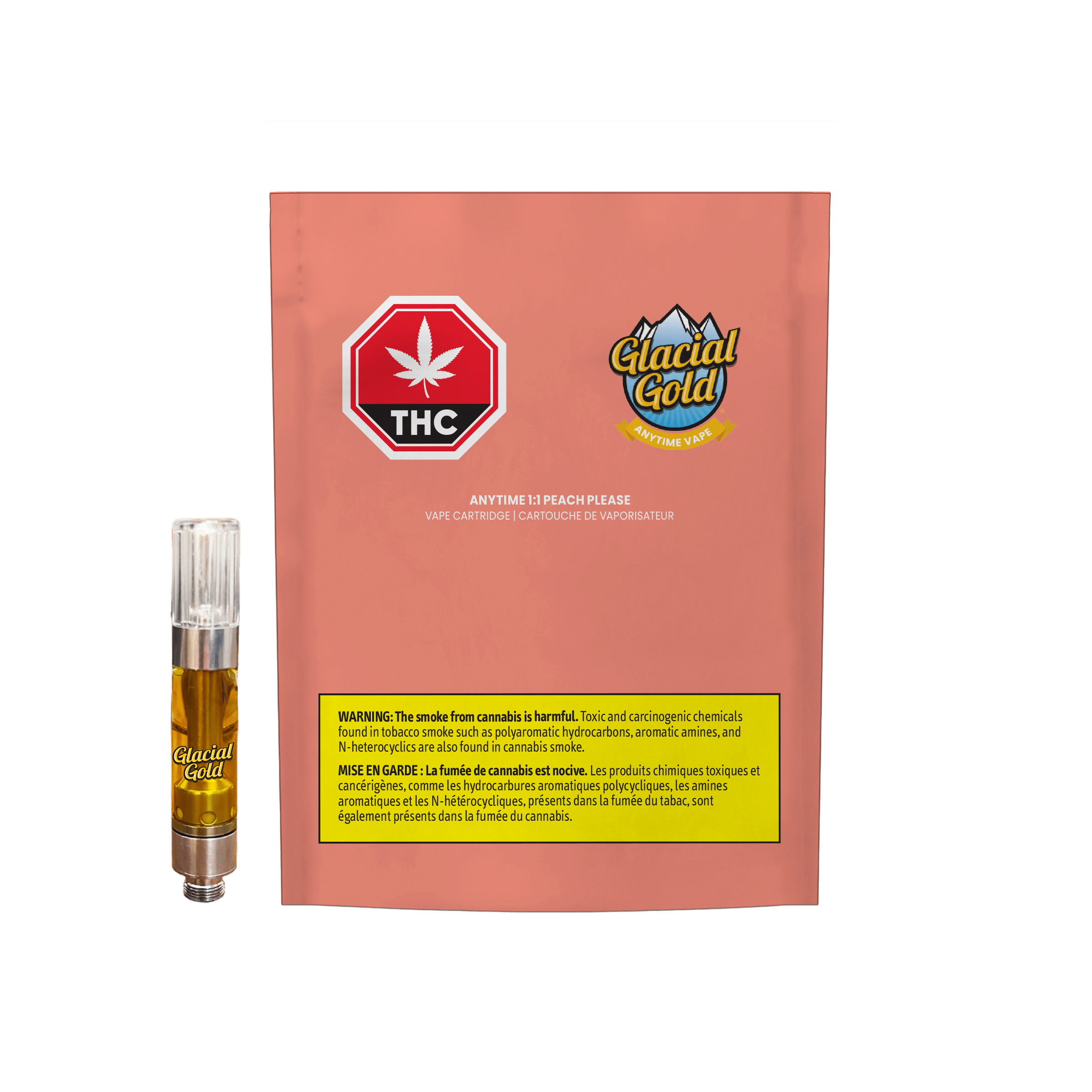 New Medical Cannabis Products at Mendo: July 15th 2026 28 Anytime 1:1 Peach Please 510 Cartridge 1g by Glacial Gold Product and Package