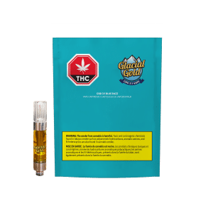 Produit et emballage de la cartouche 510 CBD 3:1 Blue Razz 1 g de Glacial Gold