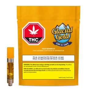 Cartouche 510 CBD 3:1 Fuzzy Mango 1 g de Glacial Gold – produit et emballage