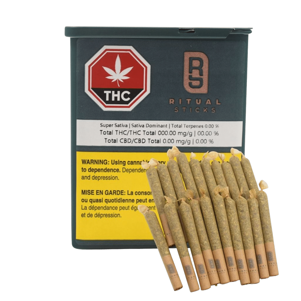 New Medical Cannabis Products at Mendo: August 5th 2026 25 Super Sativa (20x0,5g) Pre-rolls by Ritual Sticks (Product+Package)