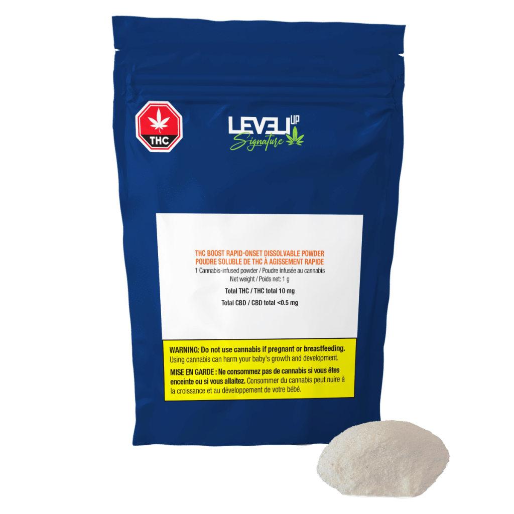 New Medical Cannabis Products at Mendo: September 2nd 2026 18 THC Rapid-Onset Dissolvable Powder by Level Up Signature (product+package)