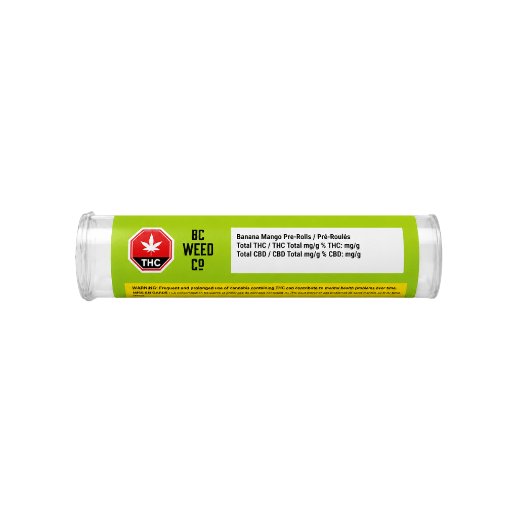 Préroulés Banana Mango (10 x 0,5 g) 2 Préroulés Banana Mango 10 x 0,5 g de BC Weed CO (emballage)