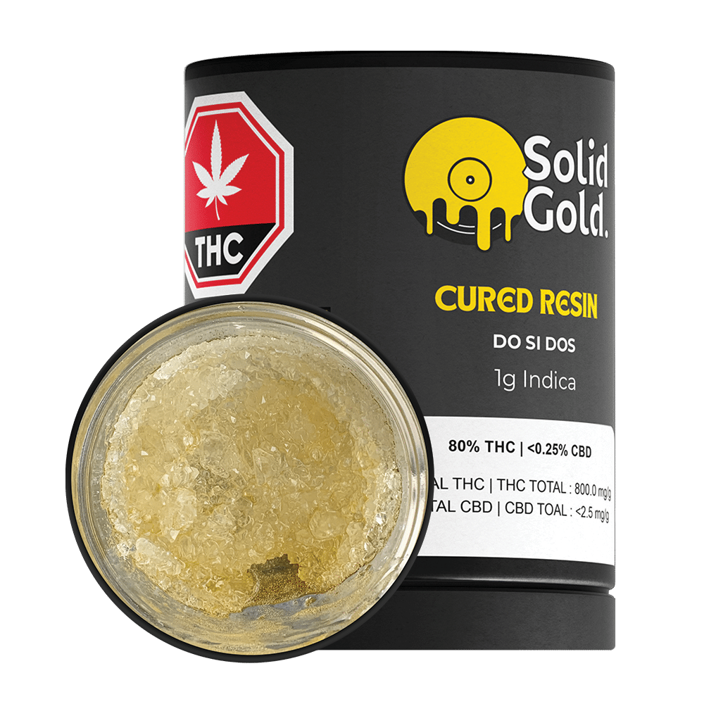 New Medical Cannabis Products at Mendo: August 12th 2026 12 Do Si Dos Indica Cured Resin package and jar by Solid Gold