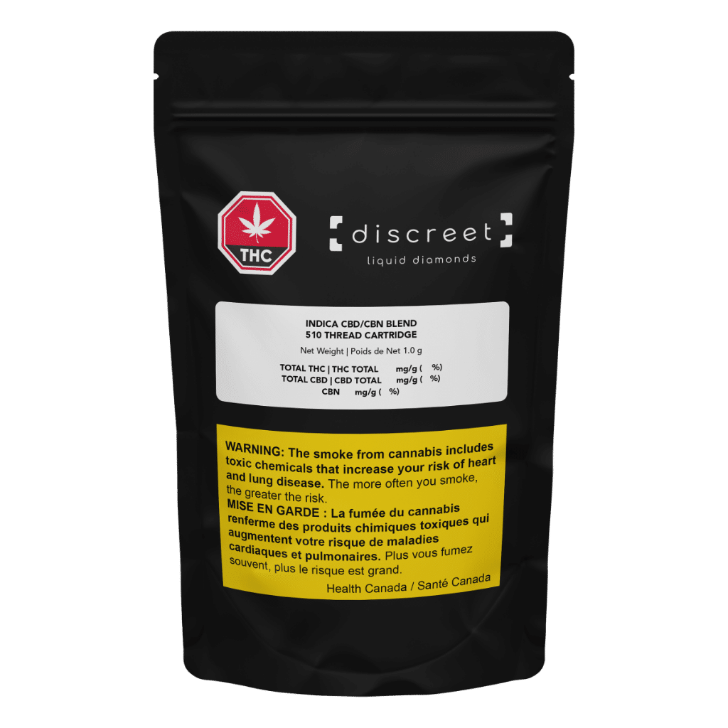 Indica CBD/CBN Blend Vape Cart 3 Indica CBD-CBN Blend Vape Cart front by Discreet
