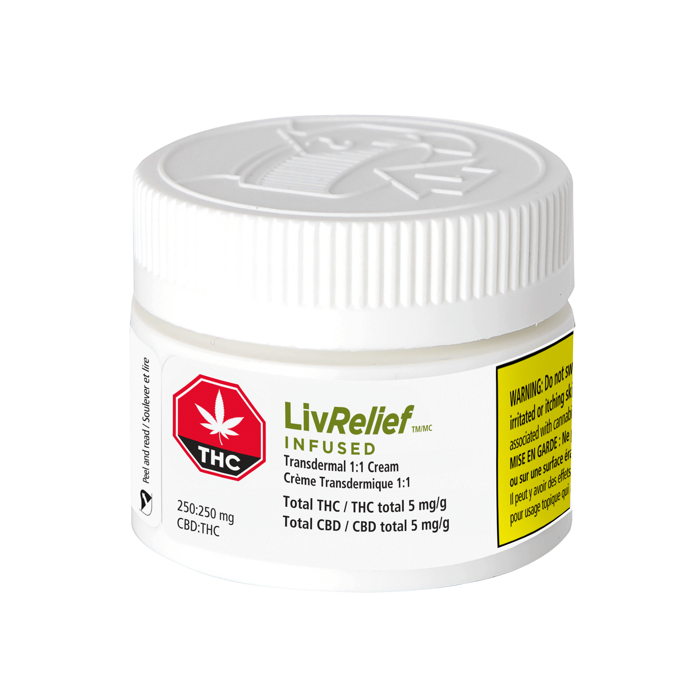 1:1 250mg THC : 250mg CBD Transdermal Cream 1 LivRelief Infused 250 CBD THC by LivRelief